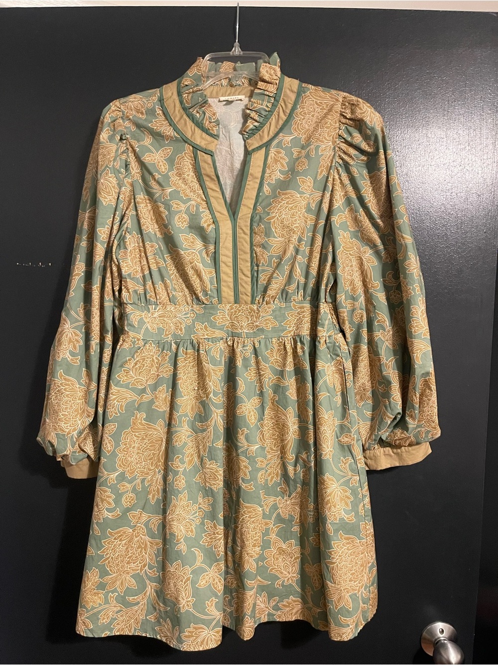 JODIFL Sage Green and Mustard Floral Long-Sleeve Mini Dress